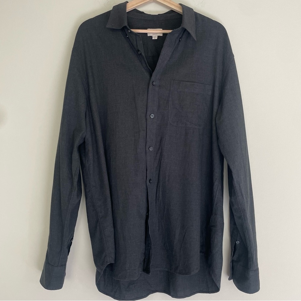 Men’s Club Monaco Long Sleeve Charcoal Gray 100% Cotton Button Up Shirt Size XL